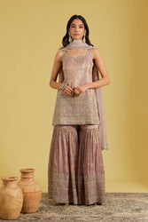 Rose Gold Tissue Embroidered Gharara Set