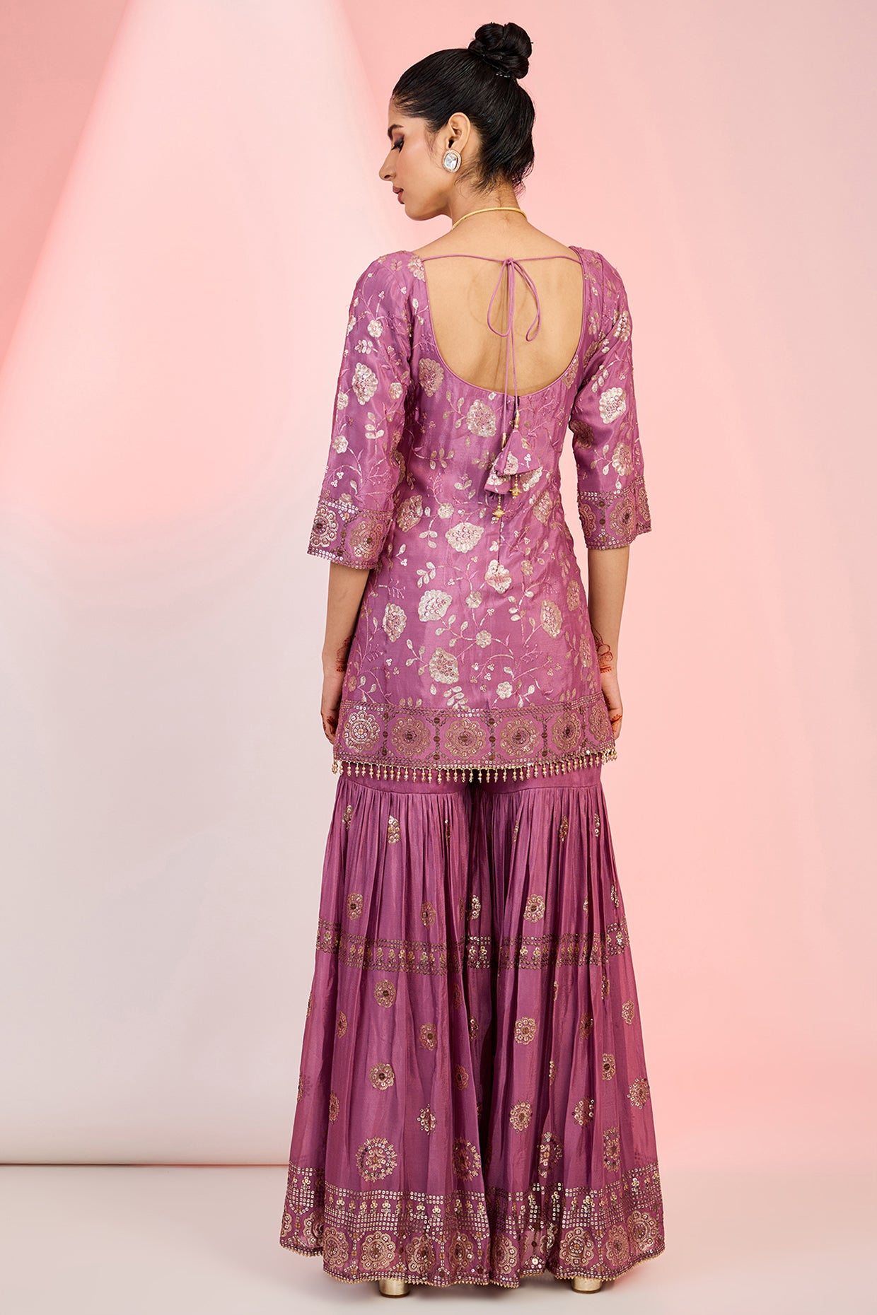 Flower Jaal Embroidered Kurta Sharara Set for Wedding & Festive Wear