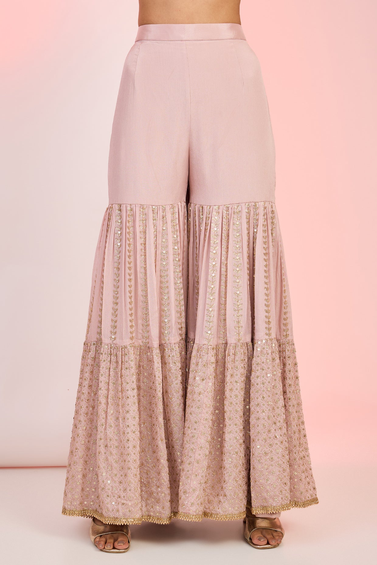 Light Pink Chinon Sequin Embroidered Sharara Set – Ethnic Wear