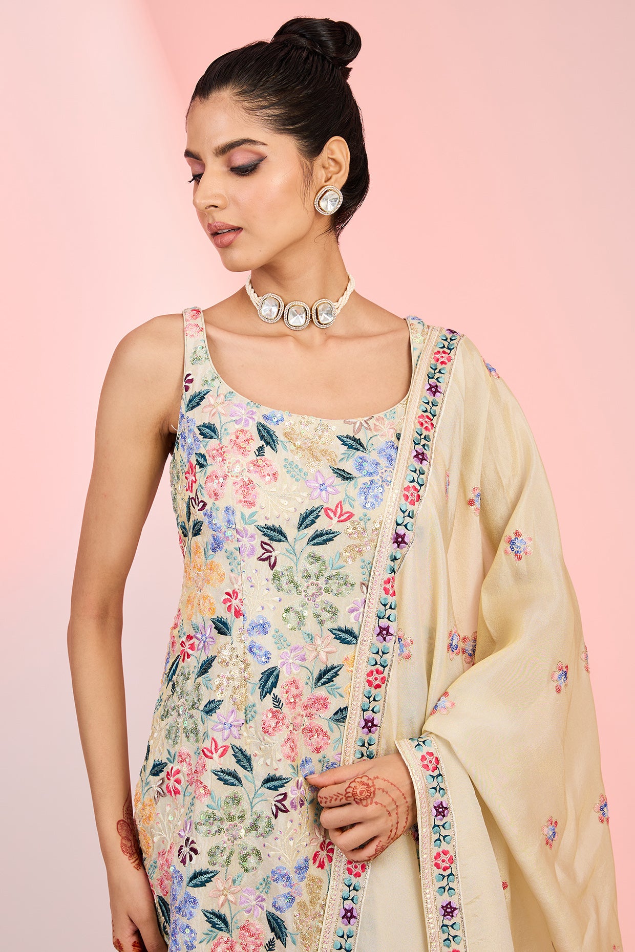 Multicolour Floral Jaal Embroidered Suit – Designer Ethnic Wear