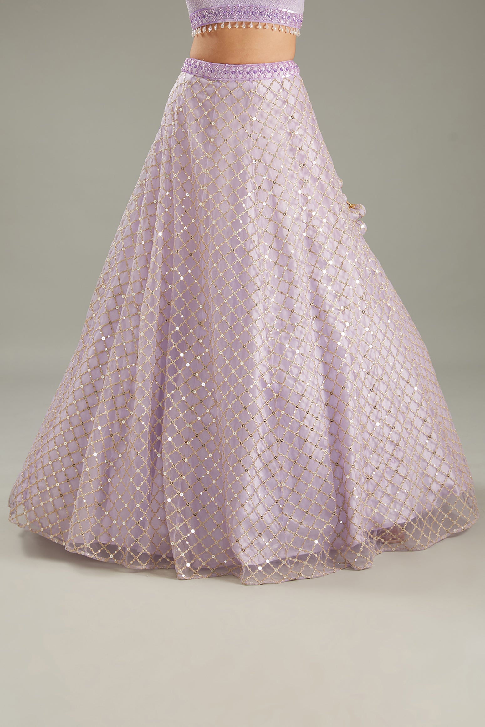 Mauve Net Zari Embroidered Lehenga Set