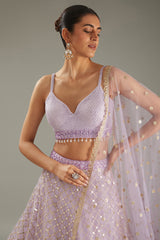 Mauve Net Zari Embroidered Lehenga Set