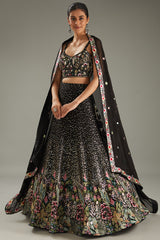 Black Georgette Sequins Embroidered Lehenga Set