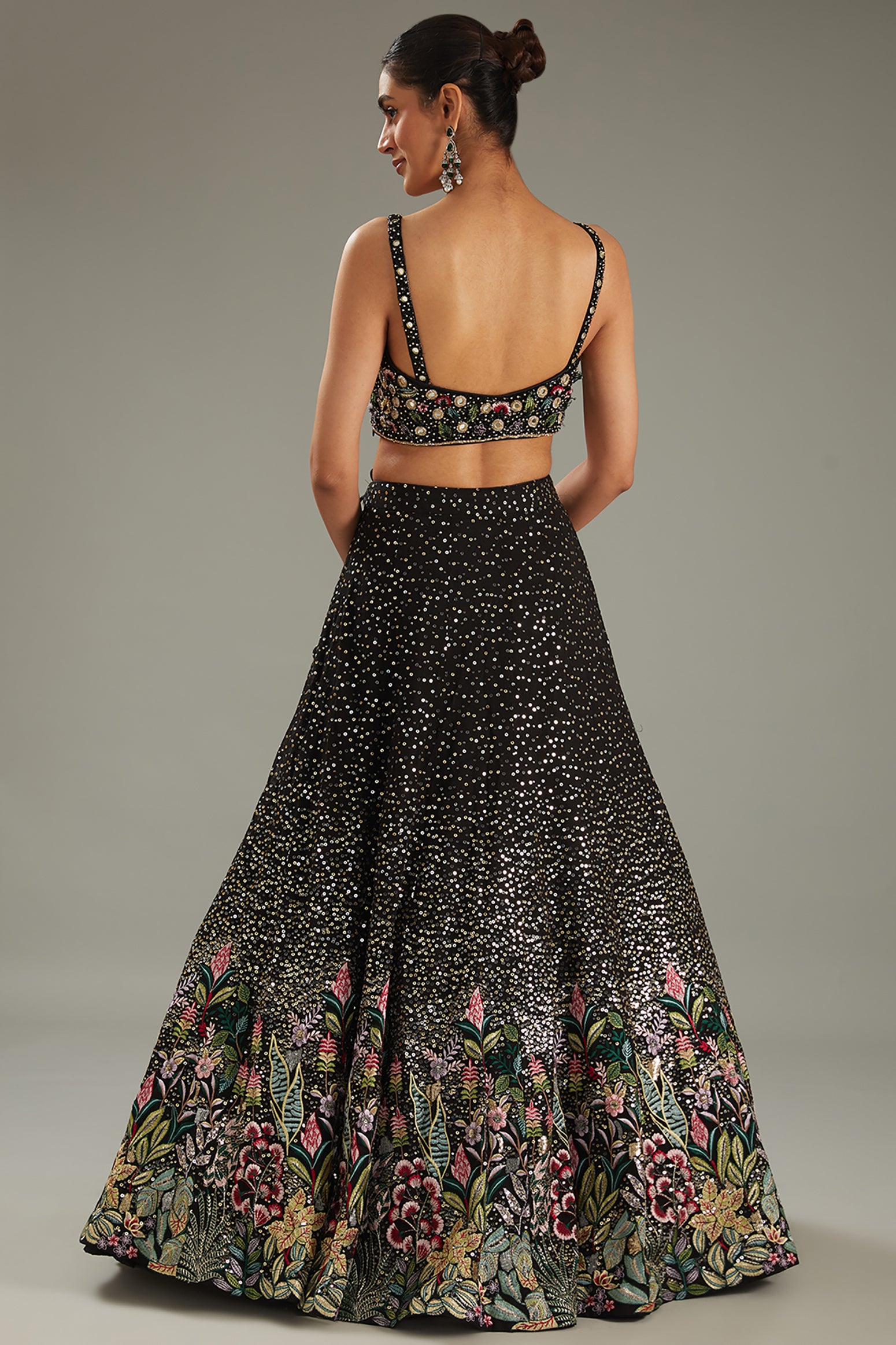 Black Georgette Sequins Embroidered Lehenga Set