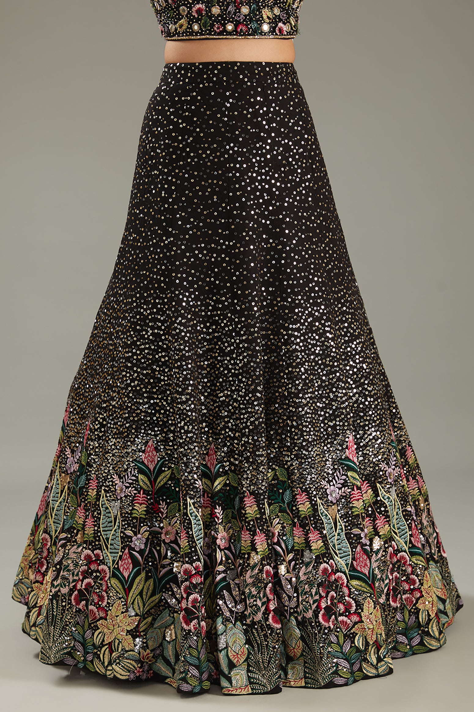 Black Georgette Sequins Embroidered Lehenga Set