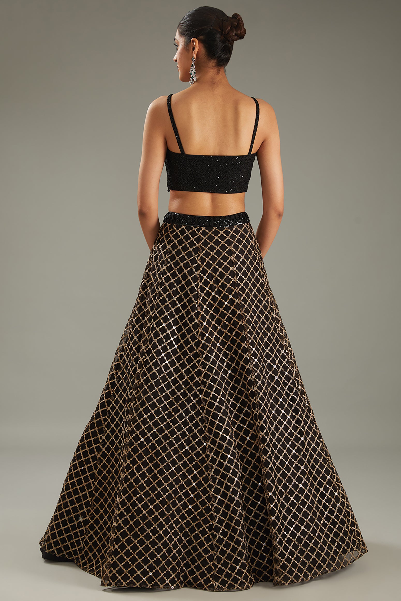 Black Net Zari Embroidered Lehenga Set