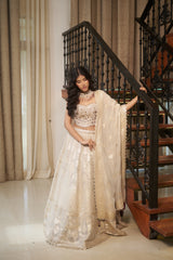 Pista Floral Jaal Stone & Pearl Lehenga Set