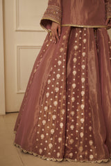 Onion Pink Cutdana & Swarovski Embellished Lehenga Set