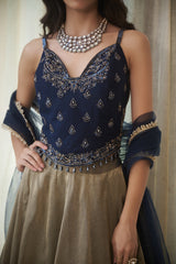 Blue Dabka, Nakshi & Cutdana Jaal Lehenga Set