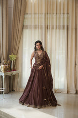 Coffee Brown Pure Silk Floral Jaal Lehenga Set