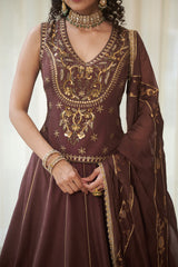 Coffee Brown Pure Silk Floral Jaal Lehenga Set