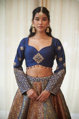 Multicoloured Dabka & Cutdana Jaal Jacquard Lehenga Set