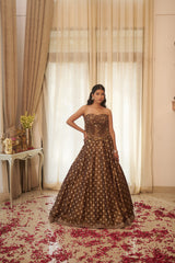 Coco Brown Floral Jaal Stone & Dabka Lehenga Set
