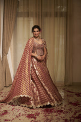 Onion Pink Dori, Dabka & Cutdana Lehenga Set