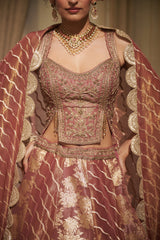 Onion Pink Dori, Dabka & Cutdana Lehenga Set