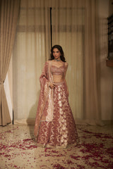 Onion Pink Cutdana & Swarovski Embellished Lehenga Set