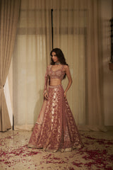 Onion Pink Cutdana & Swarovski Embellished Lehenga Set