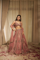 Peach Patra & Zari Embroidered Gharara Set