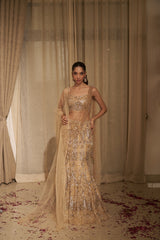 Gold Mirror, Cutdana & Moti Embellished Lehenga Set